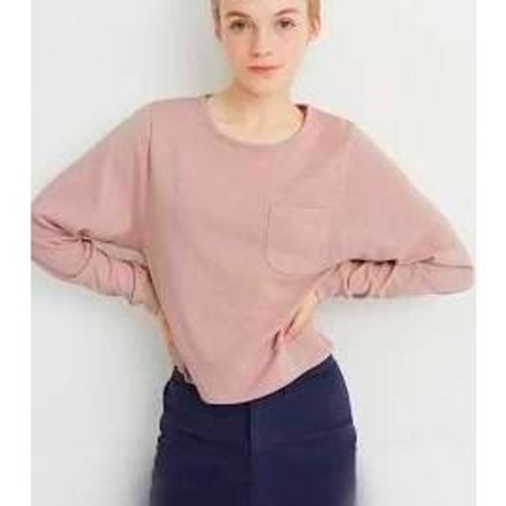 Madewell Womens Large Dusty Rose Pink‎ Long Sleeve Pocket Tee Relaxed Fit Top